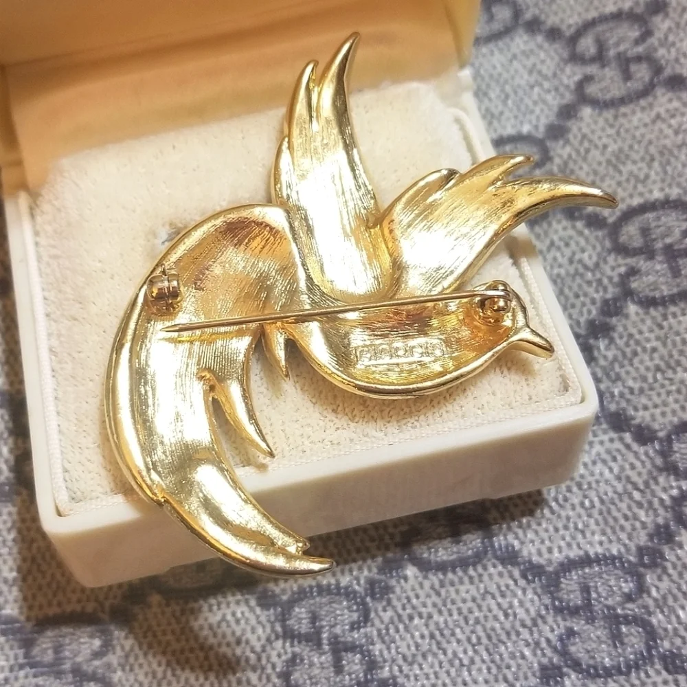 Vintage Designer Giorgio Red Enamel Crystal Bird Brooch
